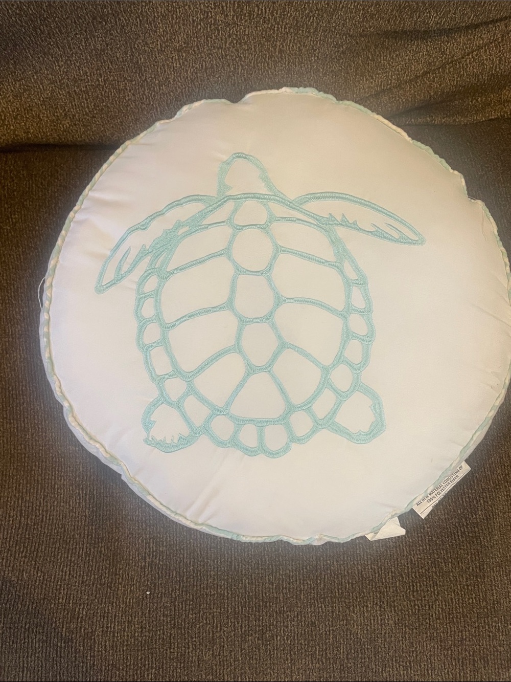 Lilly Pulitzer Round White Pillow with Light Aqua Sea Turtle Embroidery